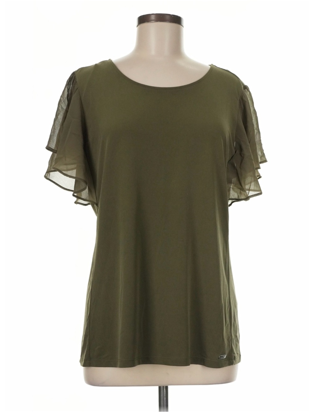 Calvin Klein Women’s Short Sleeve Scoop Neck Top - Olive Green